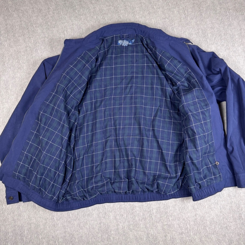 POLO RALPH LAUREN Mens XL Navy Blue Harrington Jacket Plaid Lined Windbreaker - Picture 3 of 9